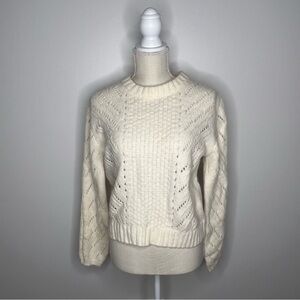 Elodie Women's Size Small Pointelle Crewneck Pullover Ivory Sweater